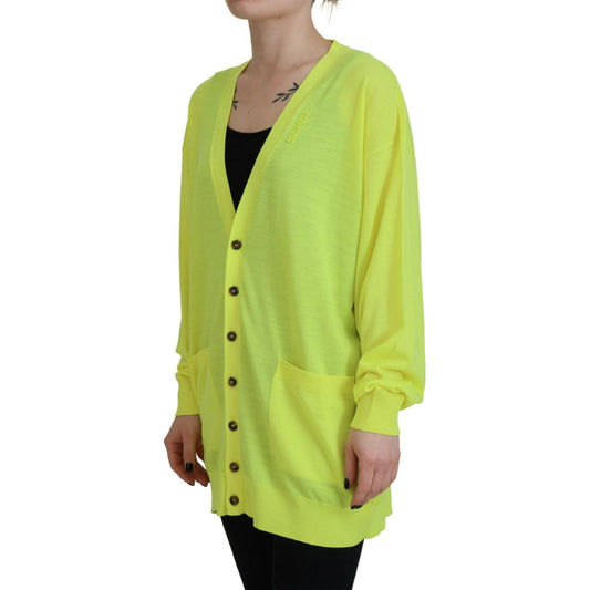 Yellow Wool Knitted Buttoned Cardigan Sweater