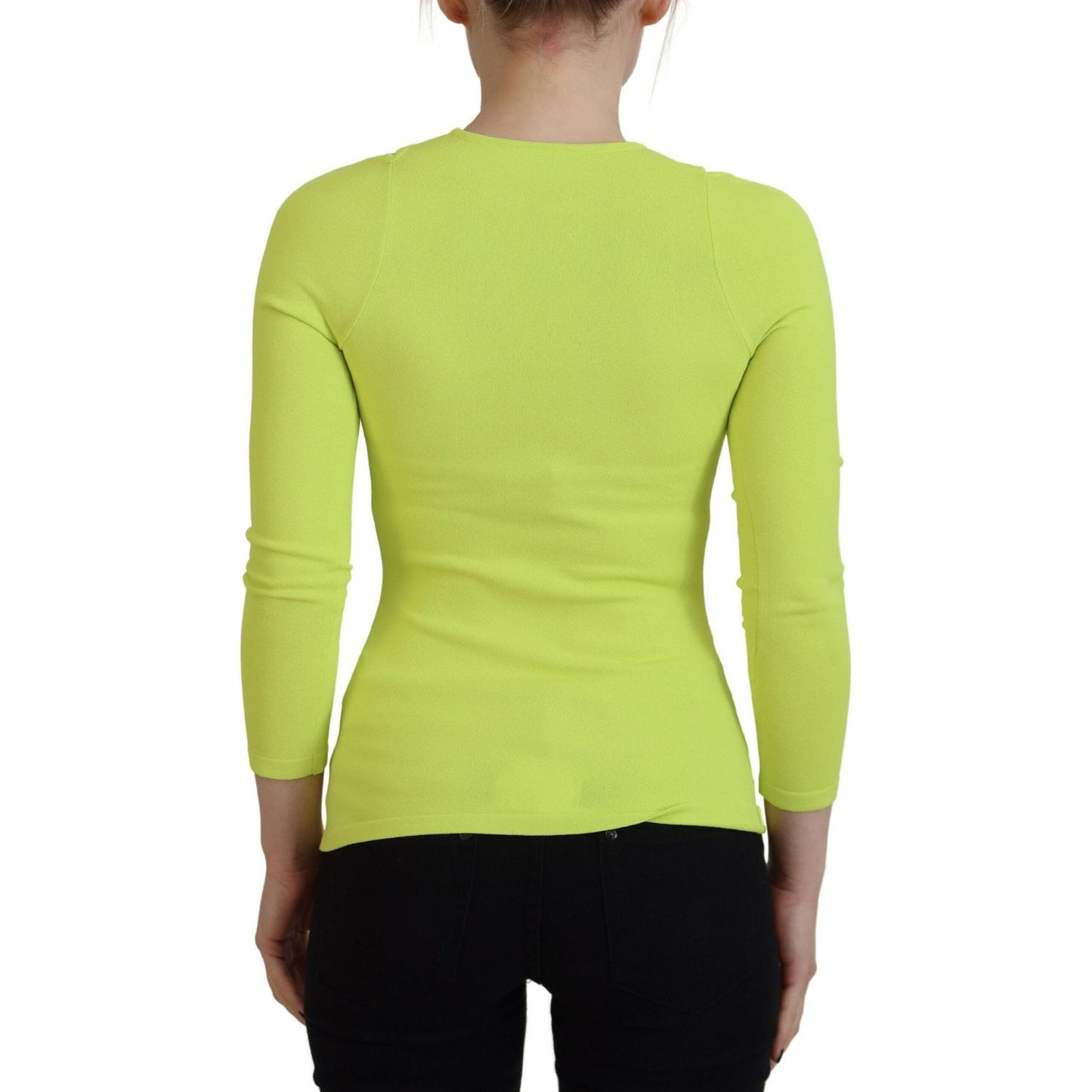 Yellow Green Viscose Open Shoulder Long Sleeves Top