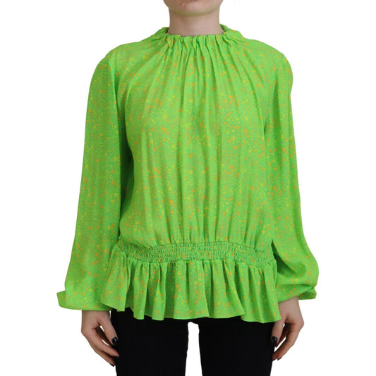 Green Stars Print Viscose Long Sleeves Blouse Top