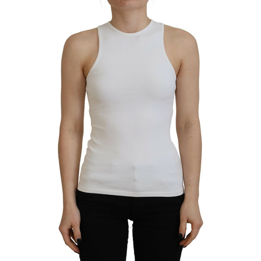 White Viscose Sleeveless Round Neck Tank T-shirt