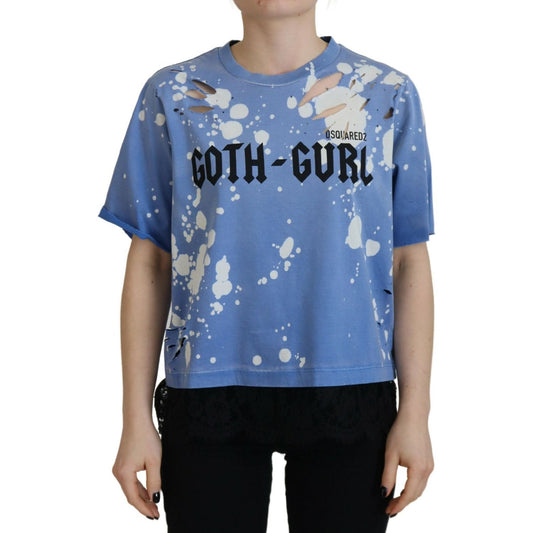 Blue Goth Gurl Print Black Lace Cotton Tee T-shirt