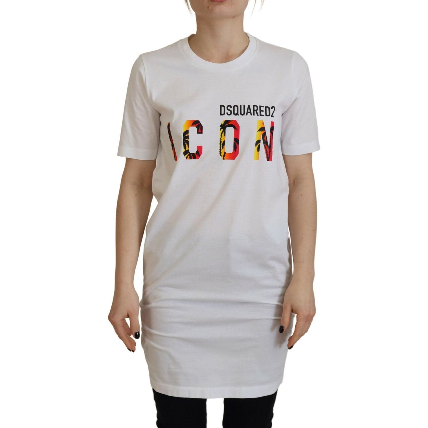 White Cotton Icon Logo Print Crewneck T-shirt