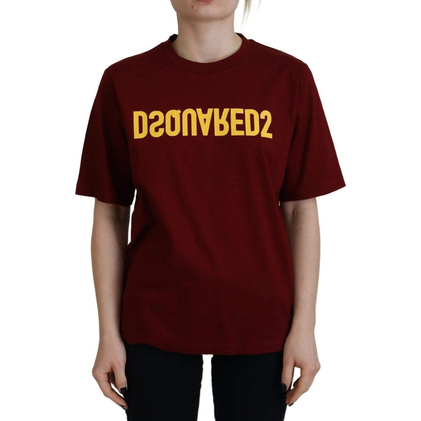 Maroon Logo Cotton Crewneck Short Sleeve Tee T-shirt