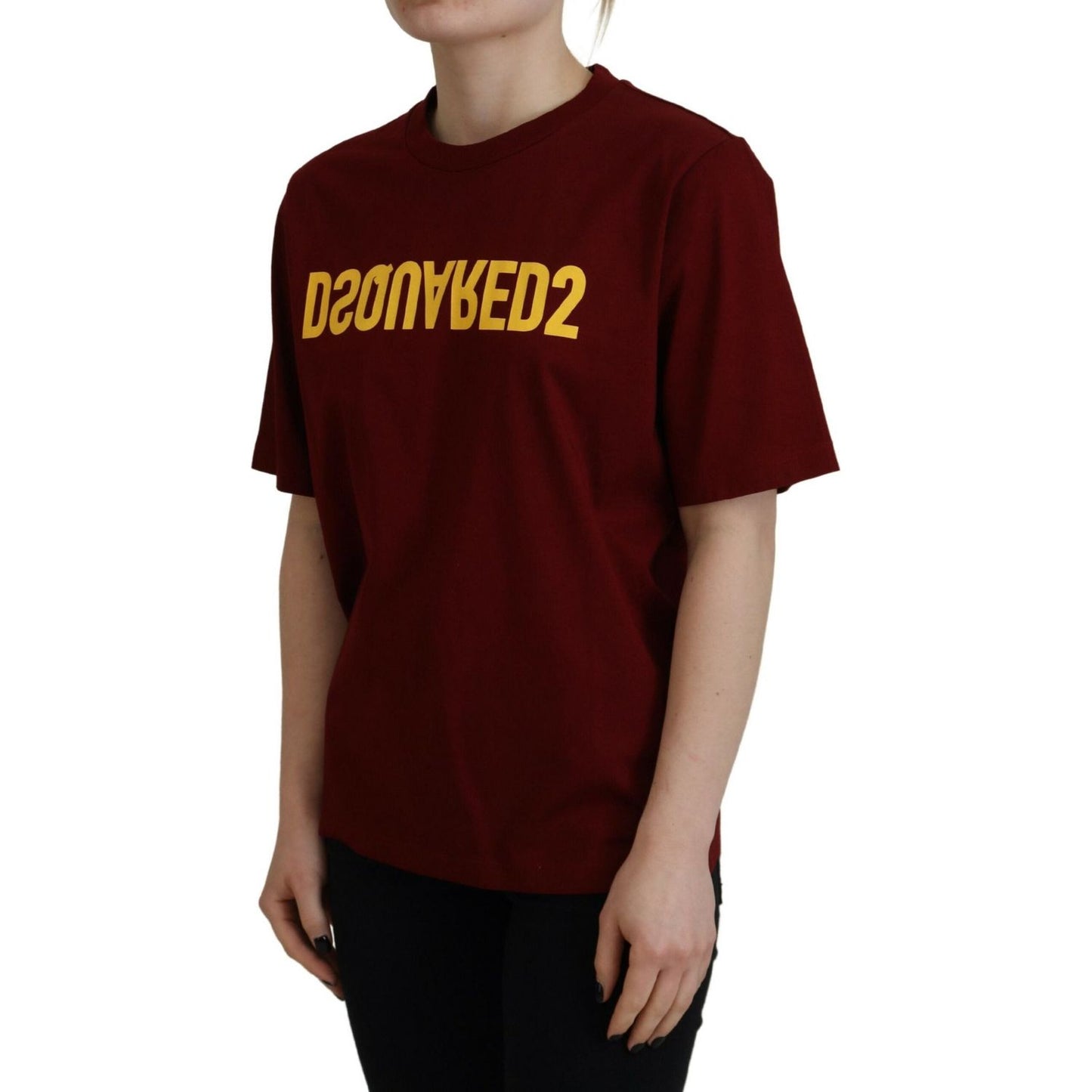 Maroon Logo Cotton Crewneck Short Sleeve Tee T-shirt