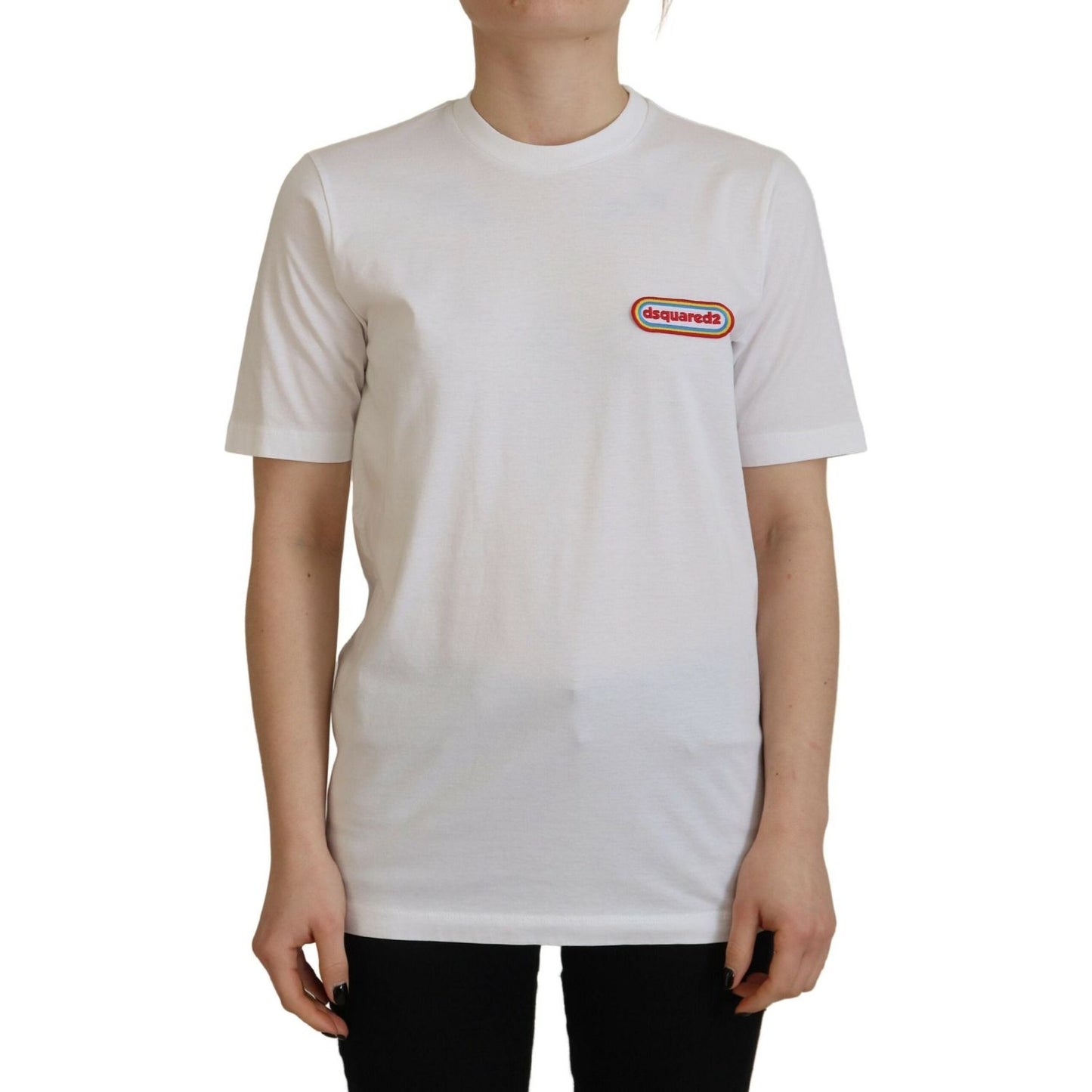 White Logo Patch Crewneck Short Sleeve Tee T-shirt