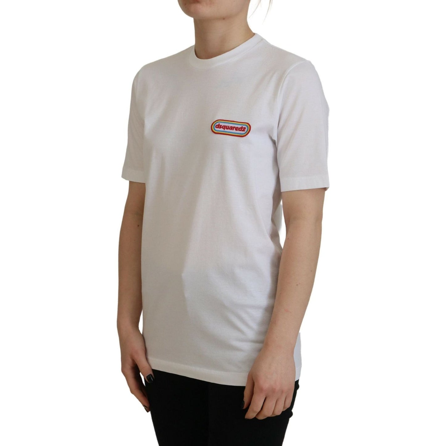 White Logo Patch Crewneck Short Sleeve Tee T-shirt