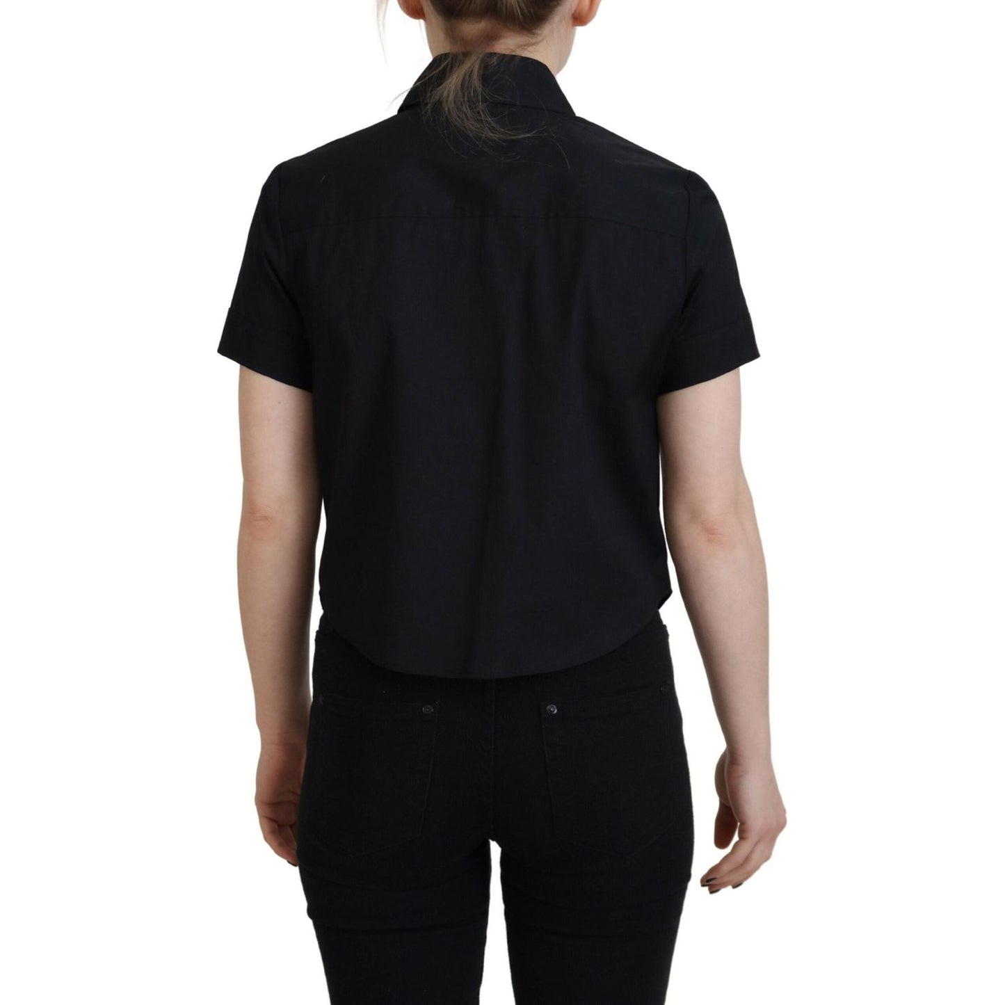 Black Collared Button Down Short Sleeves Polo Top