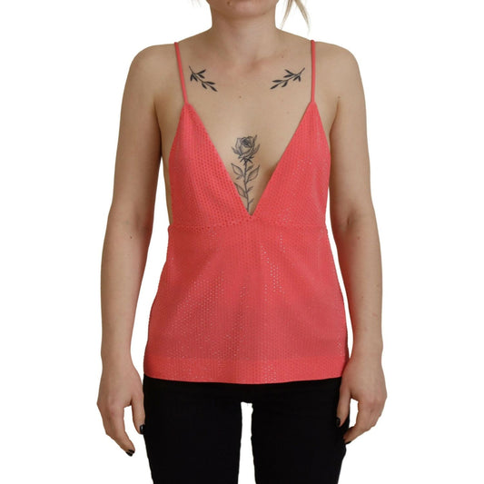 Pink Sleeveless Spaghetti Strap Cami V-neck Top