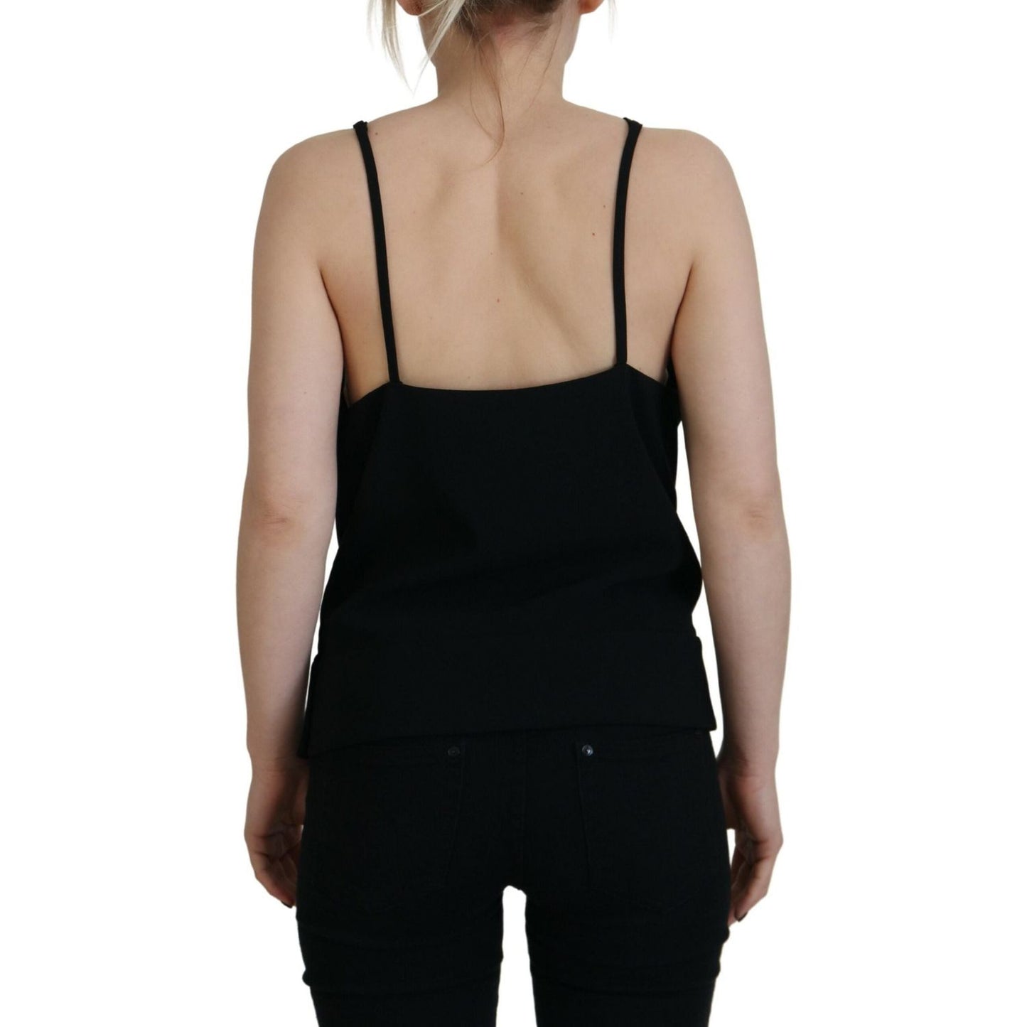 Black Embellished Deep V-neck Sleeveless Tank Top