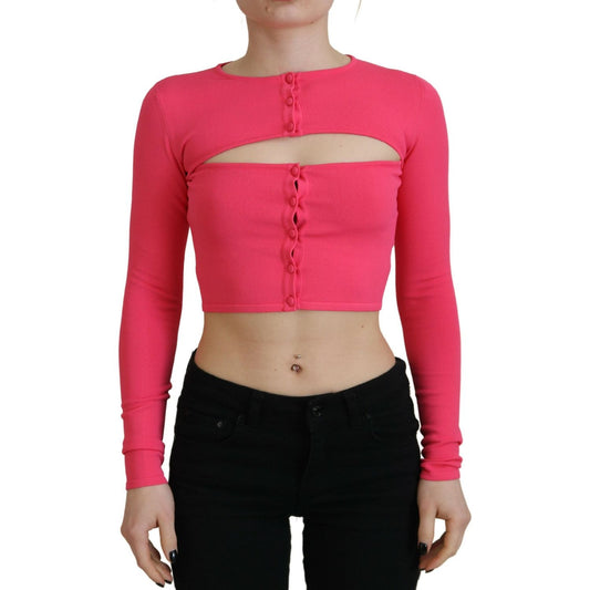 Pink Viscose Knit Open Chest Long Sleeves Top