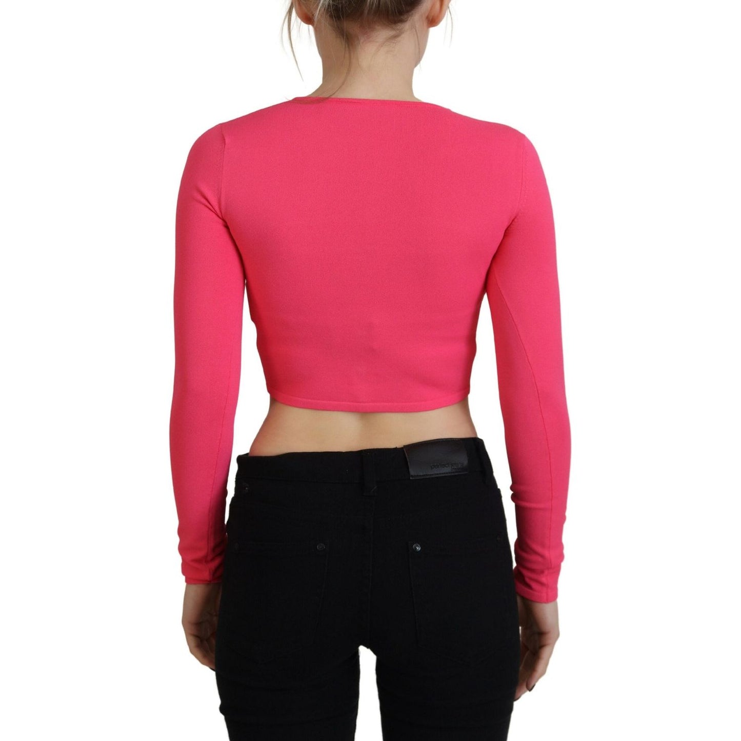 Pink Viscose Knit Open Chest Long Sleeves Top