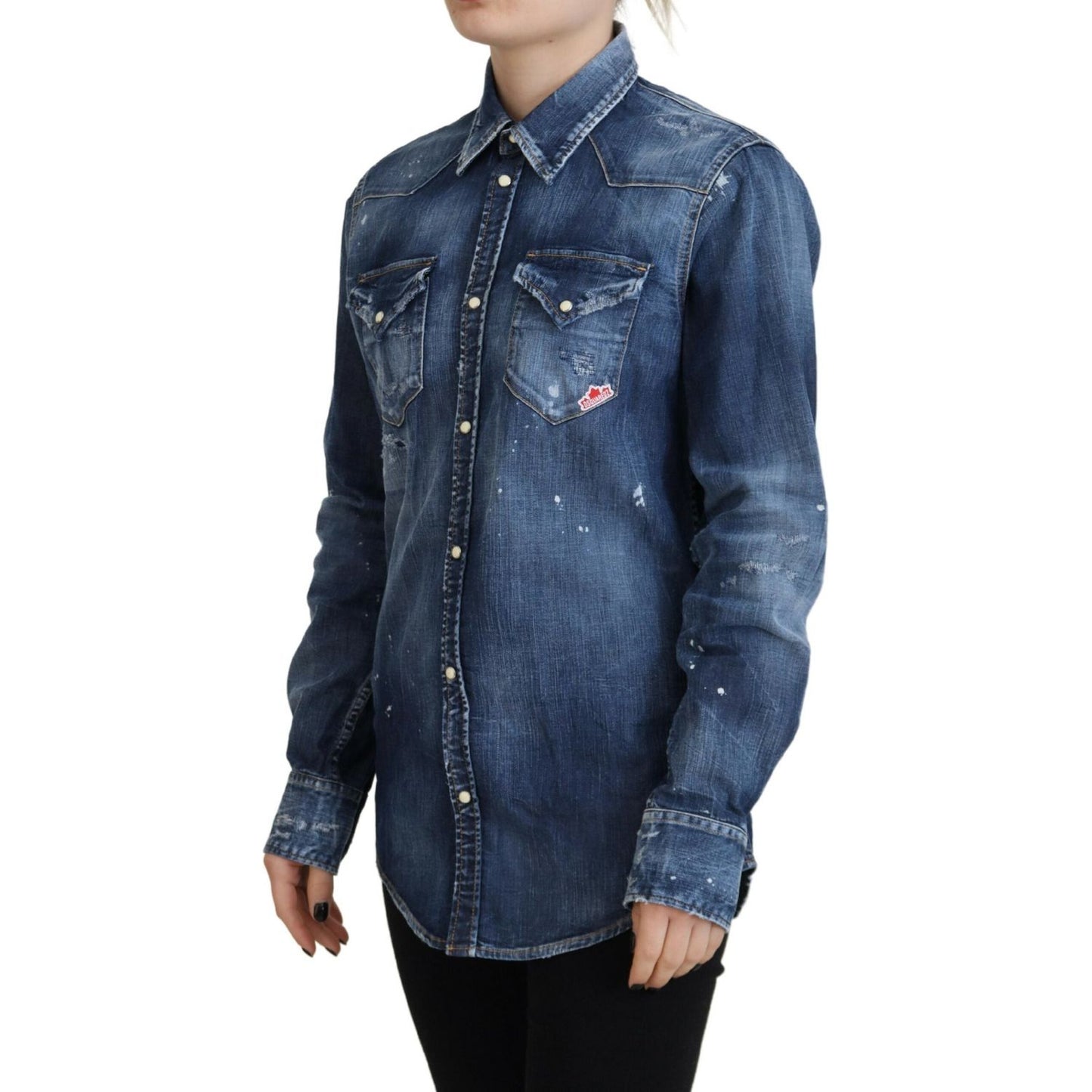 Blue Washed Cotton Button Down Collared Denim Shirt