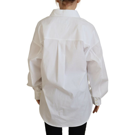 White Cotton Button Down Collared Dress Shirt Top