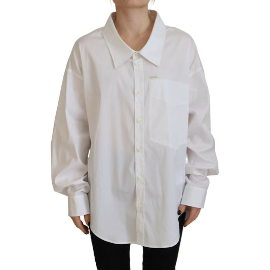 White Cotton Button Down Collared Dress Shirt Top