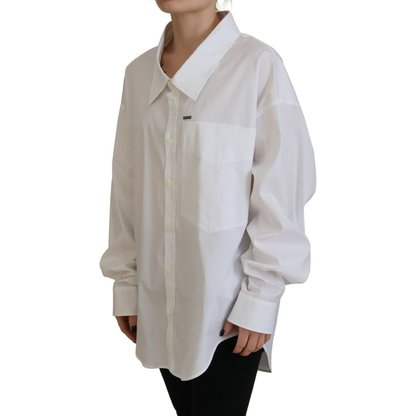 White Cotton Button Down Collared Dress Shirt Top