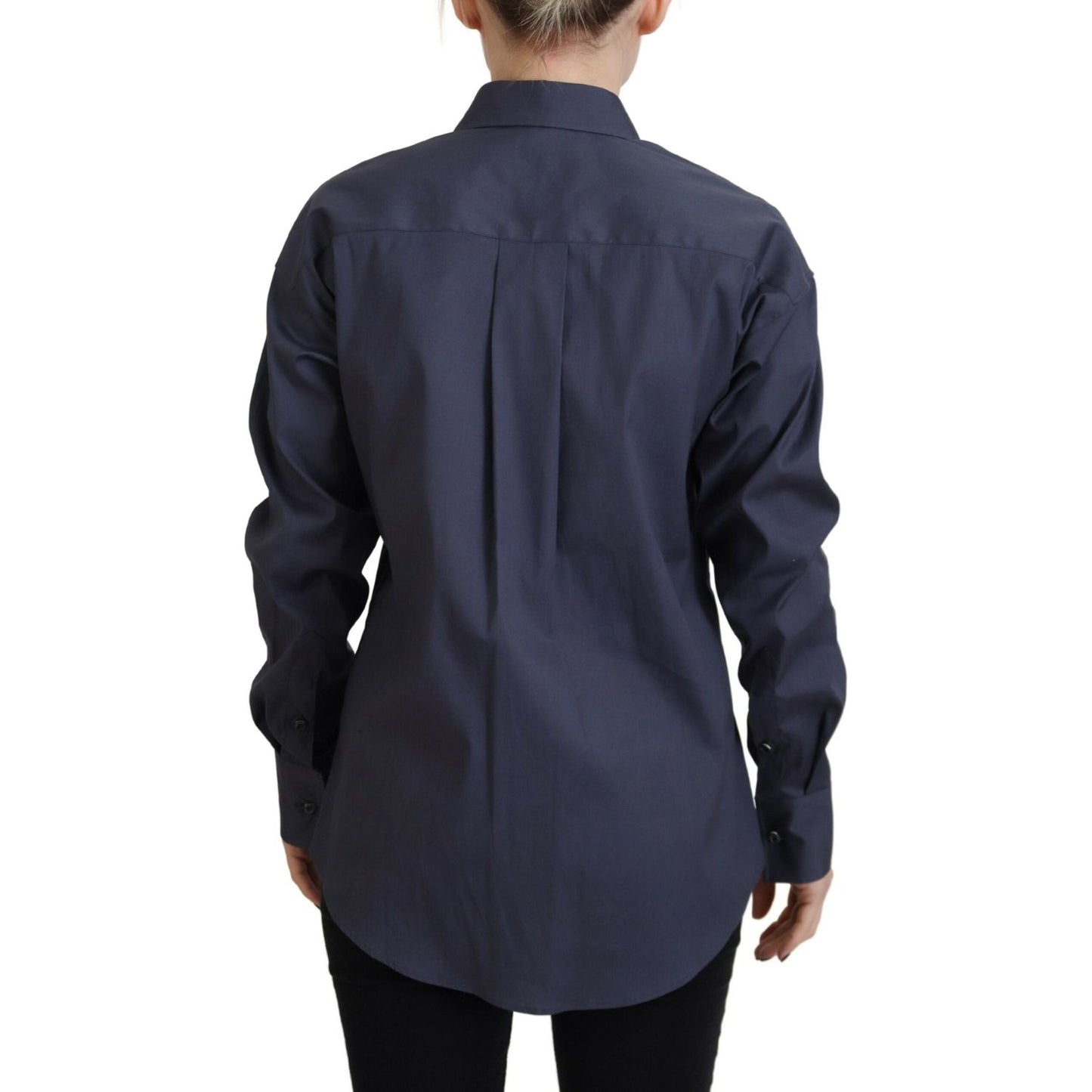 Navy Blue Cotton Button Down Collared Shirt Top