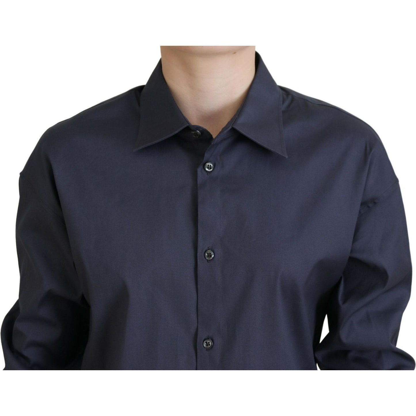 Navy Blue Cotton Button Down Collared Shirt Top