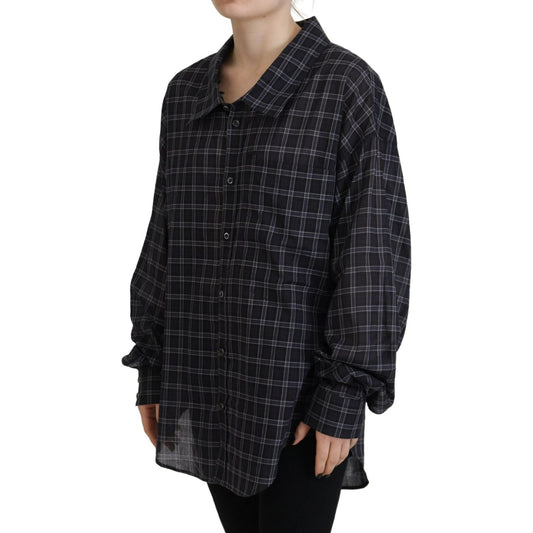 Black Checkered Collared Button Long Sleeves Shirt