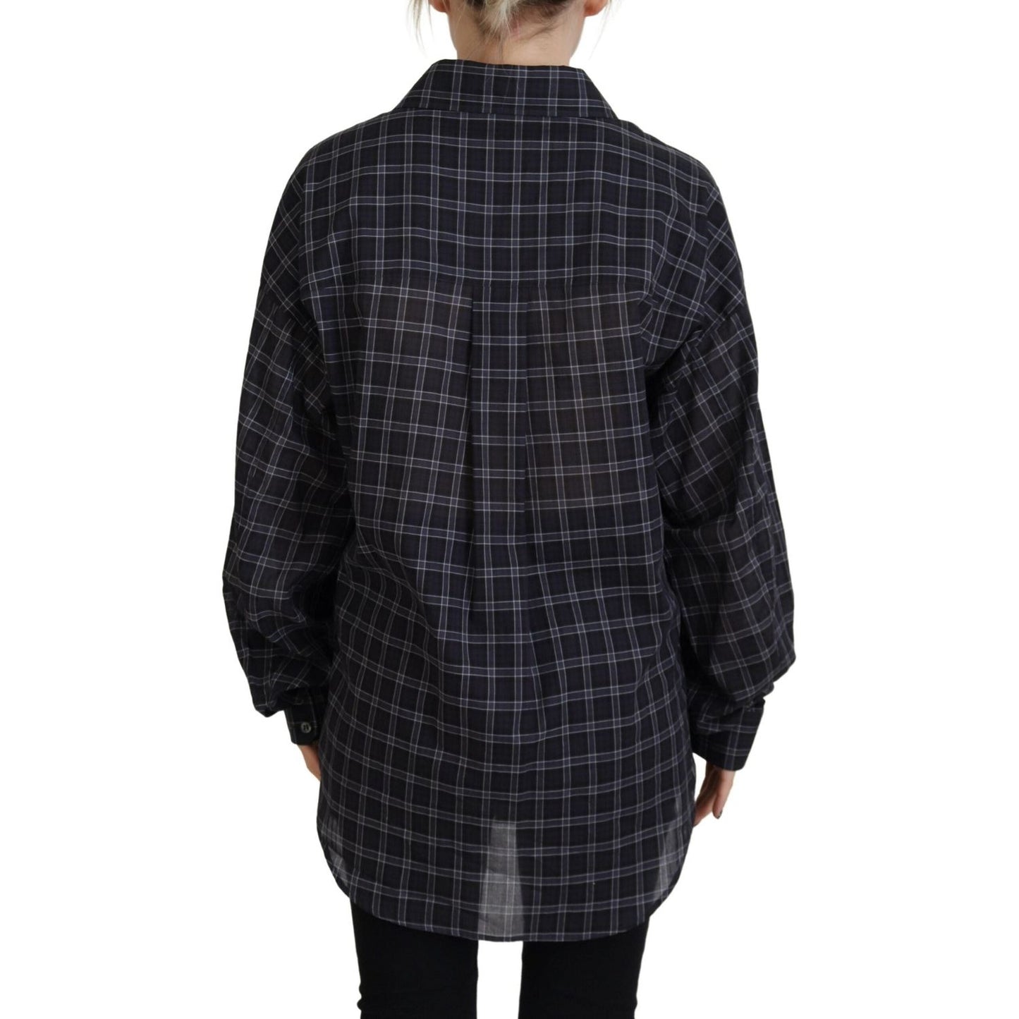 Black Checkered Collared Button Long Sleeves Shirt