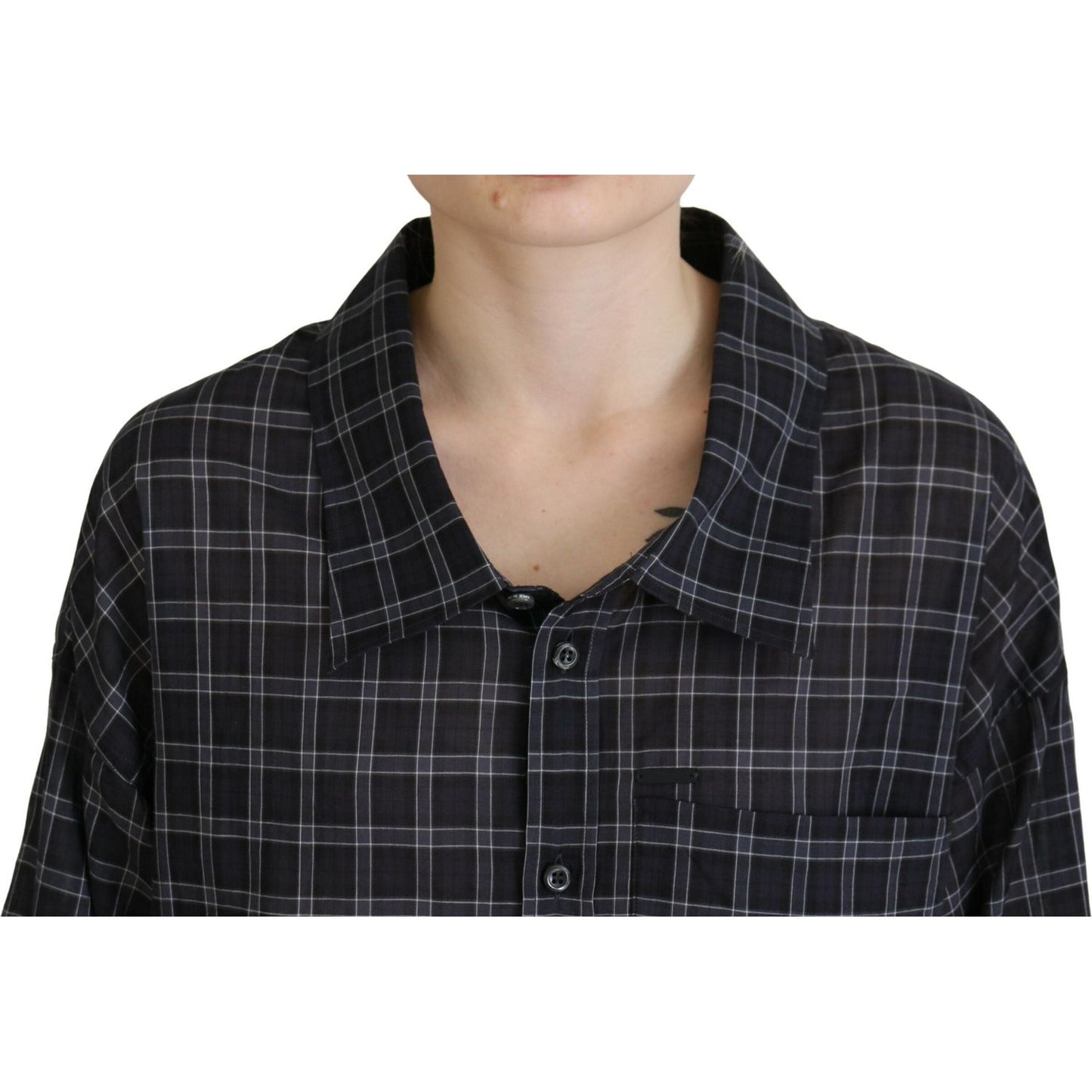 Black Checkered Collared Button Long Sleeves Shirt