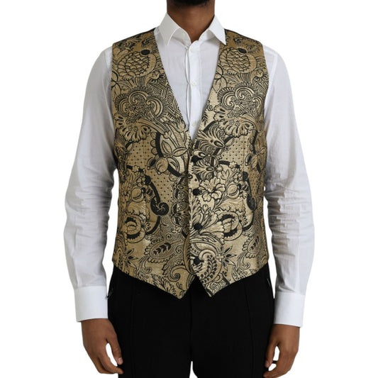 Gold Floral Jacquard Waistcoat Formal Vest