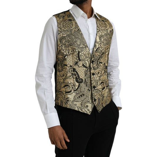 Gold Floral Jacquard Waistcoat Formal Vest