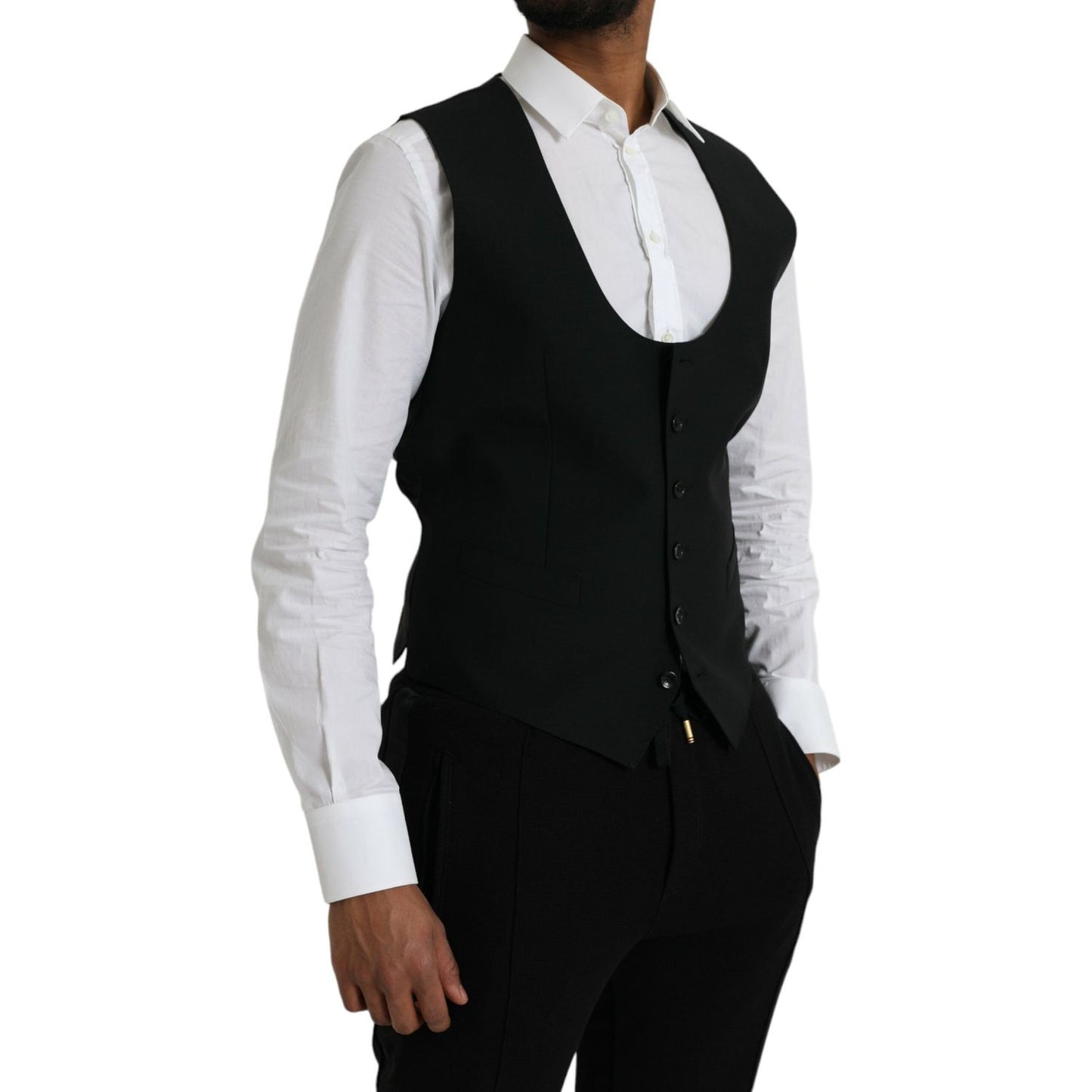 Black Wool Waistcoat Dress Formal Vest