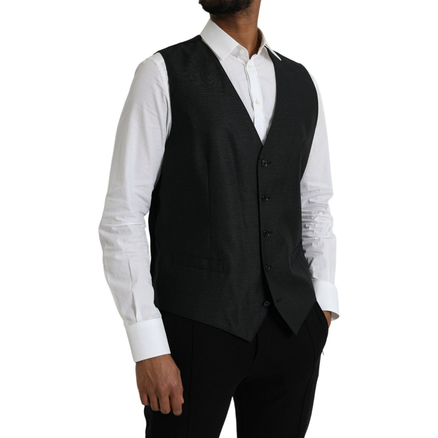 Black Wool Waistcoat Dress Formal Vest