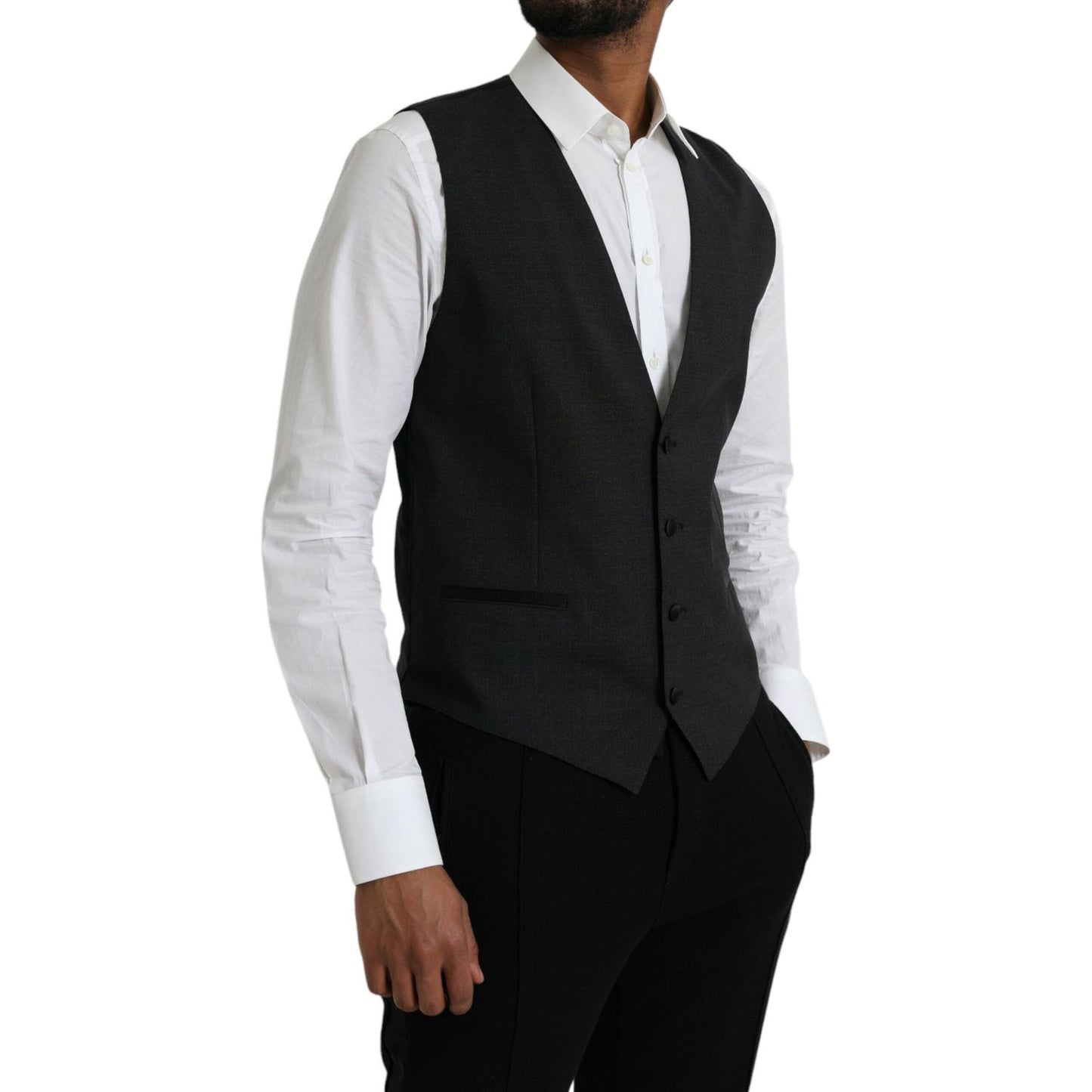 Black Cotton Waistcoat Dress Formal Vest