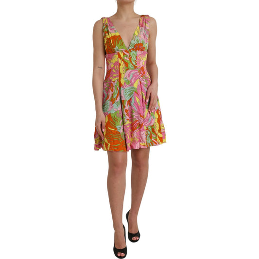 Multicolor Floral Silk A-Line Dress