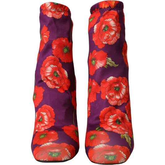 Purple Floral Jersey Stretch Boots Shoes