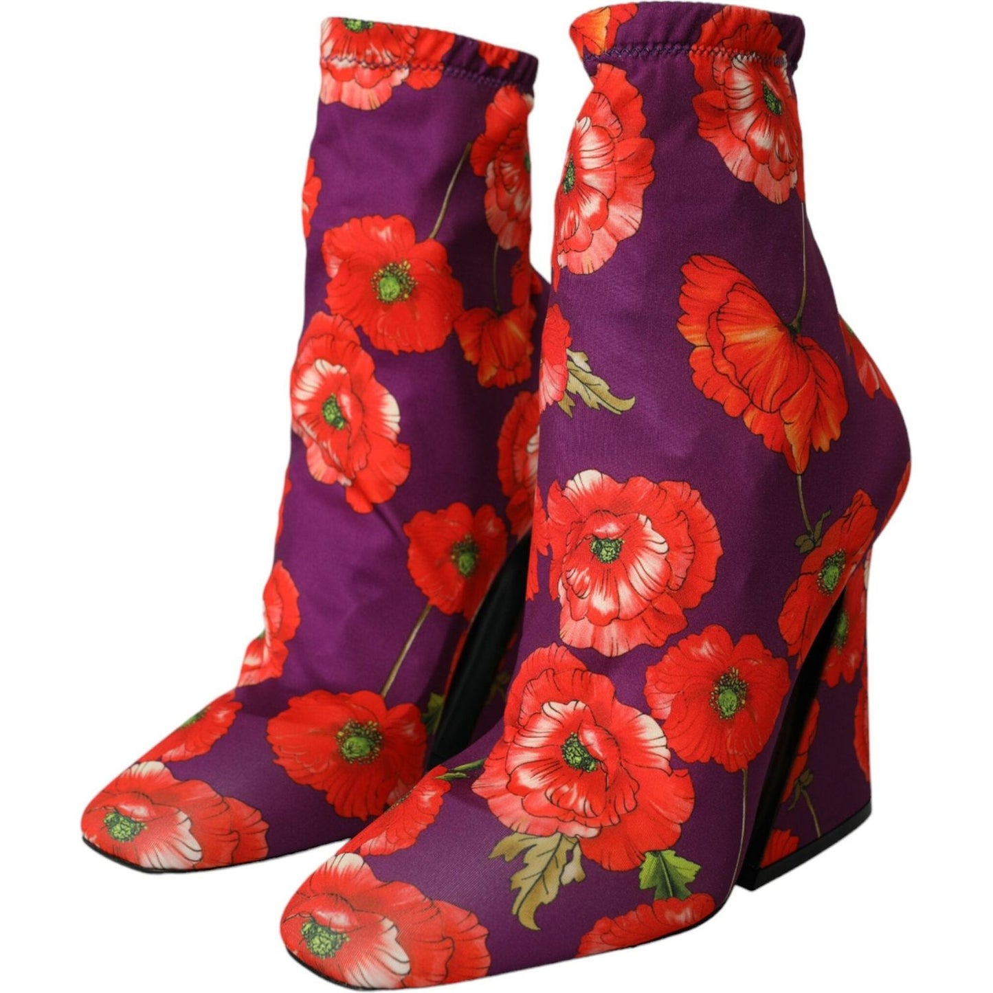 Purple Floral Jersey Stretch Boots Shoes