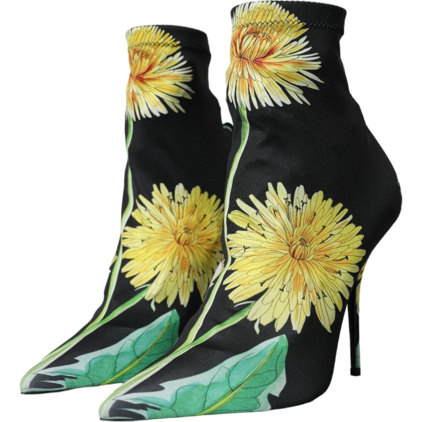 Black Floral Jersey Stretch Ankle Boots Shoes