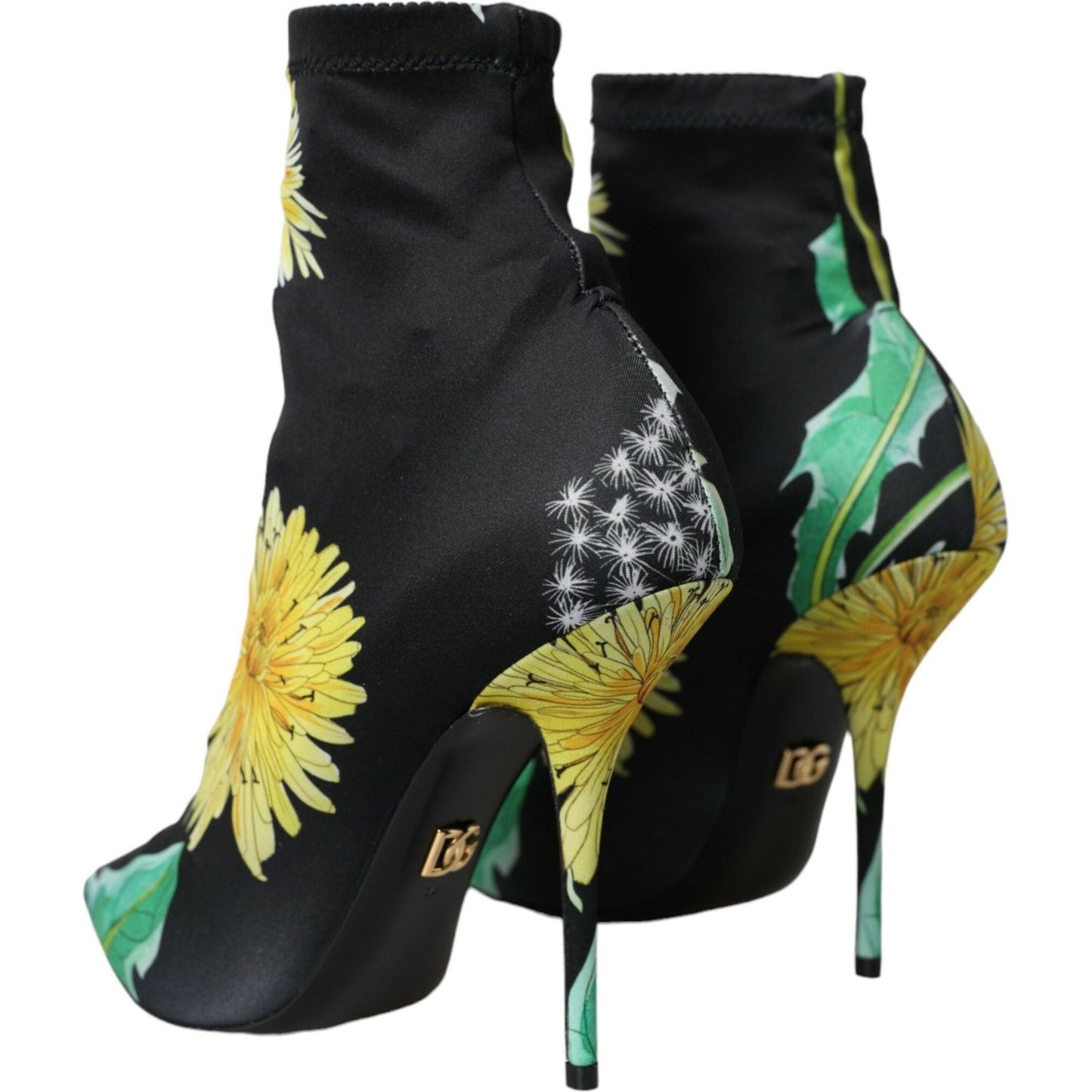 Black Floral Jersey Stretch Ankle Boots Shoes