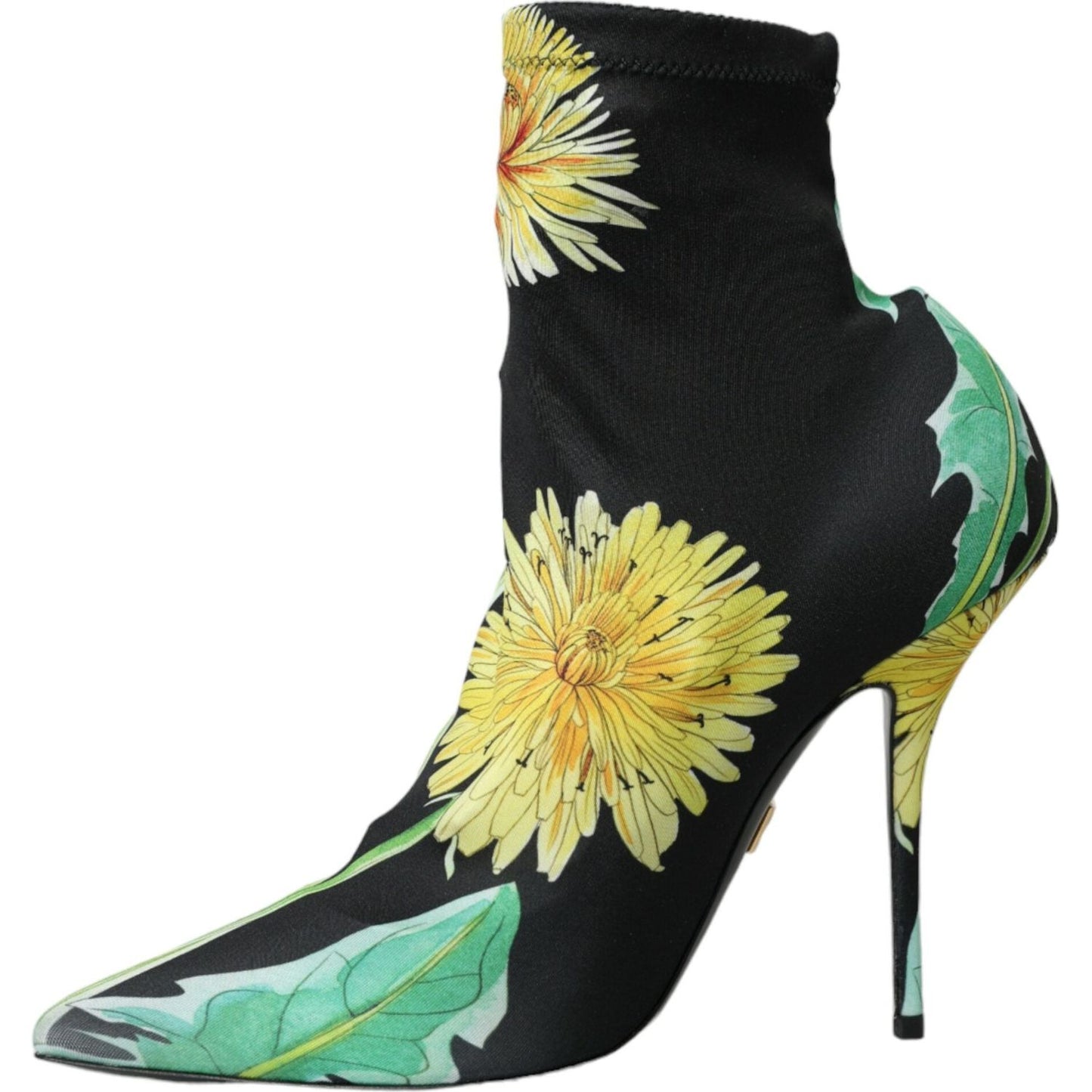 Black Floral Jersey Stretch Ankle Boots Shoes