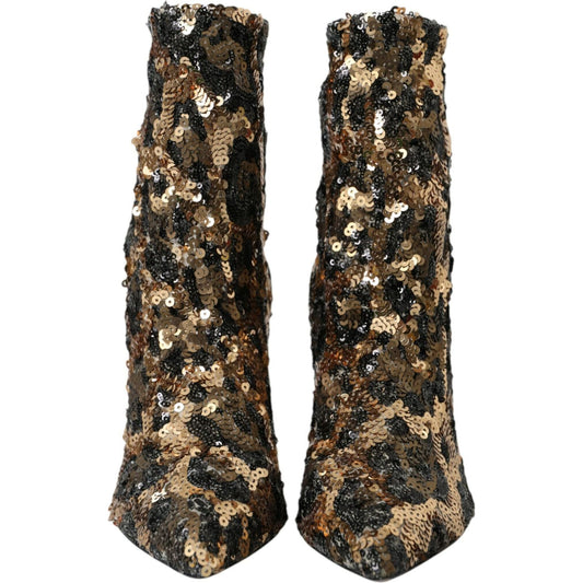 Gold Leopard Sequins Heels Boots Shoes