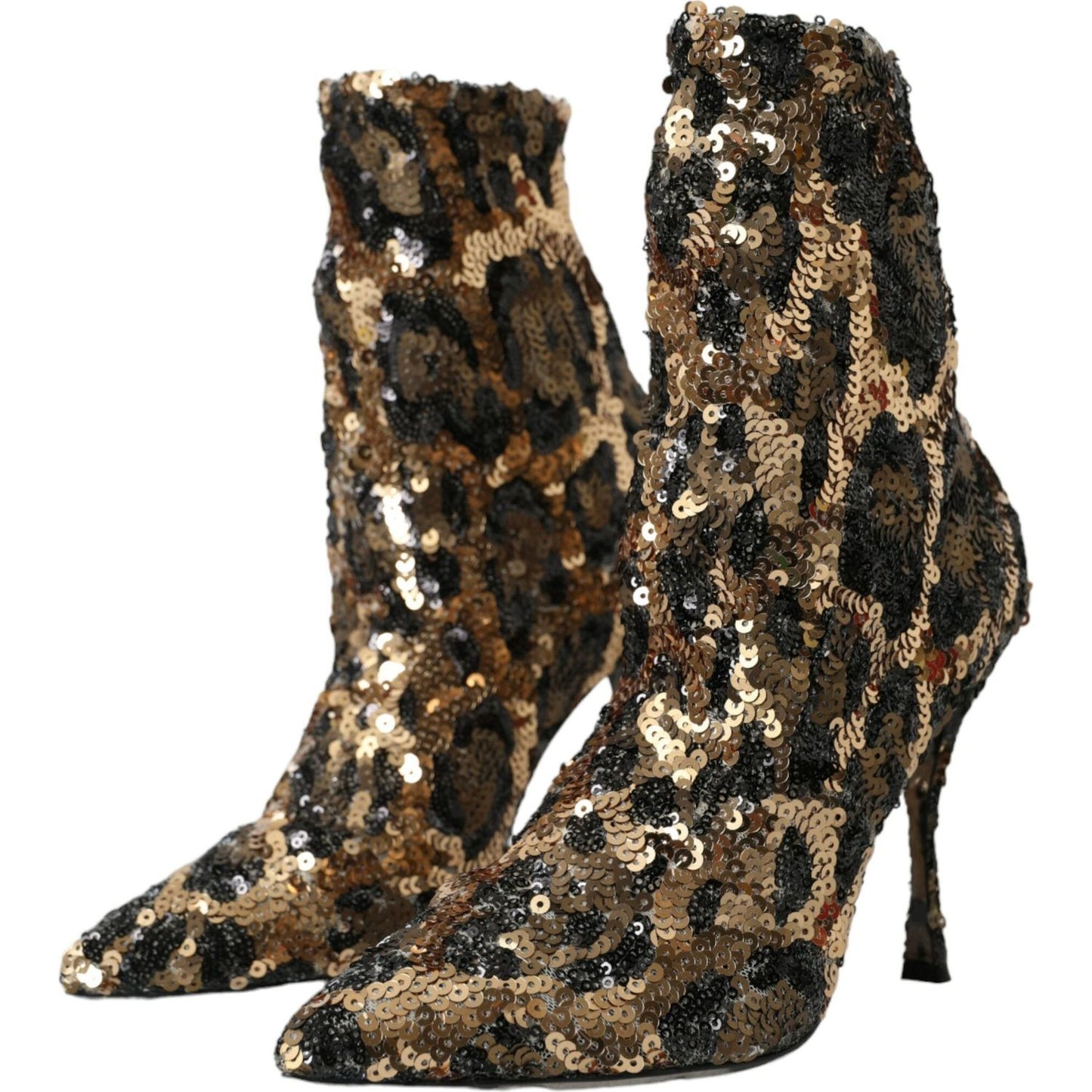 Gold Leopard Sequins Heels Boots Shoes