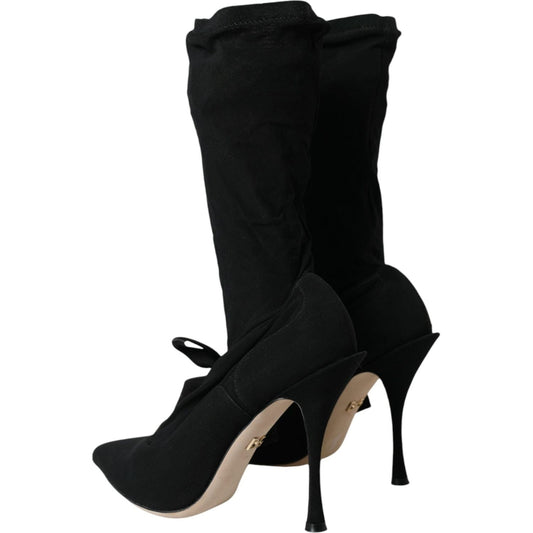 Black Stiletto Heels Mid Calf Boots Shoes