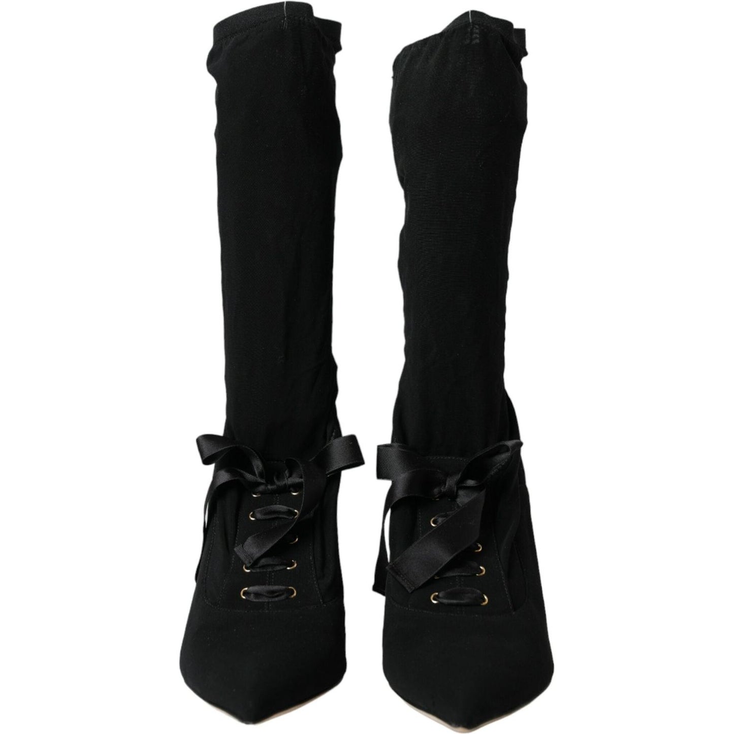 Black Stiletto Heels Mid Calf Boots Shoes