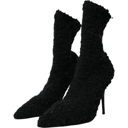 Dolce & Gabbana Black Stiletto Heels Mid Calf Boots Shoes