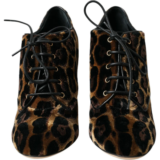 Brown Leopard Hair Lace Up Booties Shoes