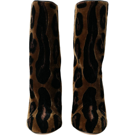 Brown Giraffe Leather Mid Calf Boots Shoes