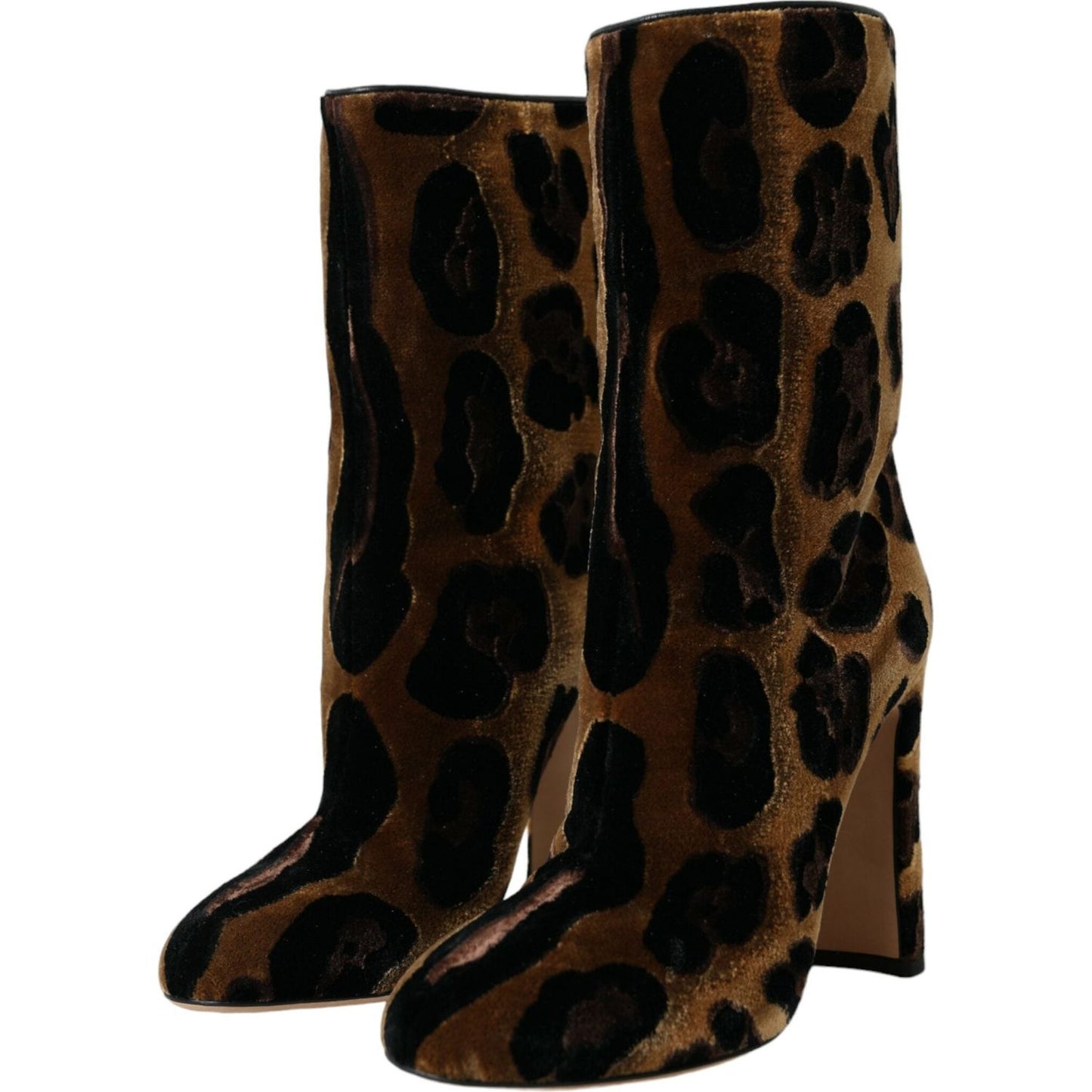 Brown Giraffe Leather Mid Calf Boots Shoes