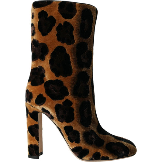 Dolce & Gabbana Brown Giraffe Leather Mid Calf Boots Shoes Dolce & Gabbana