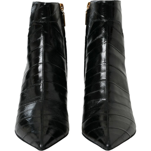 Black Eel Leather Logo Short Boots Shoes