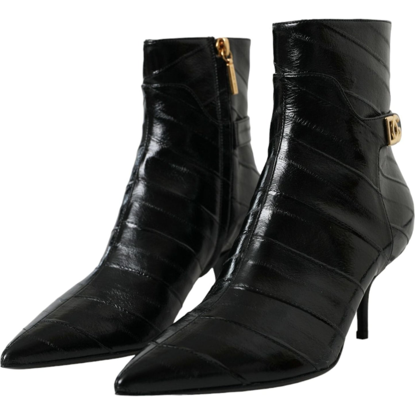 Black Eel Leather Logo Short Boots Shoes