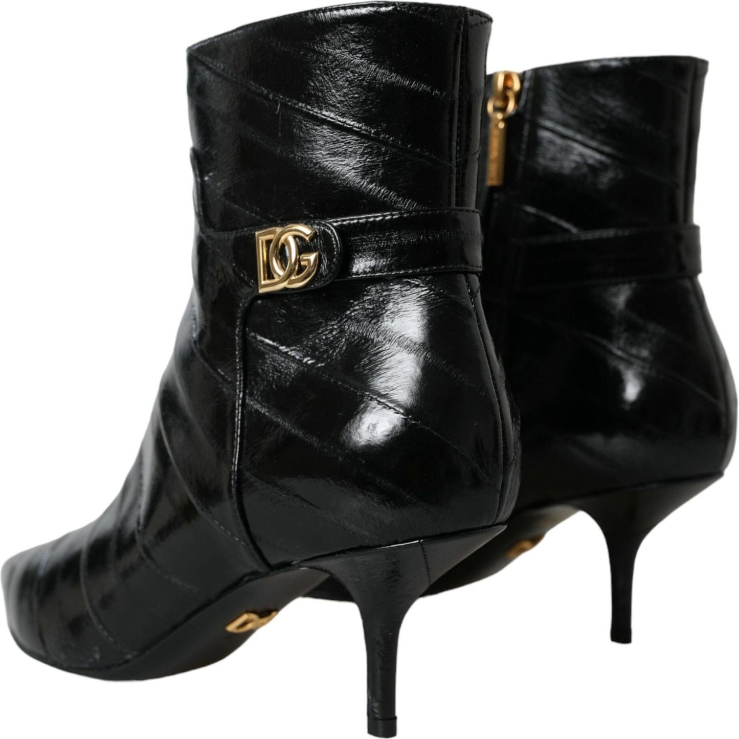 Black Eel Leather Logo Short Boots Shoes