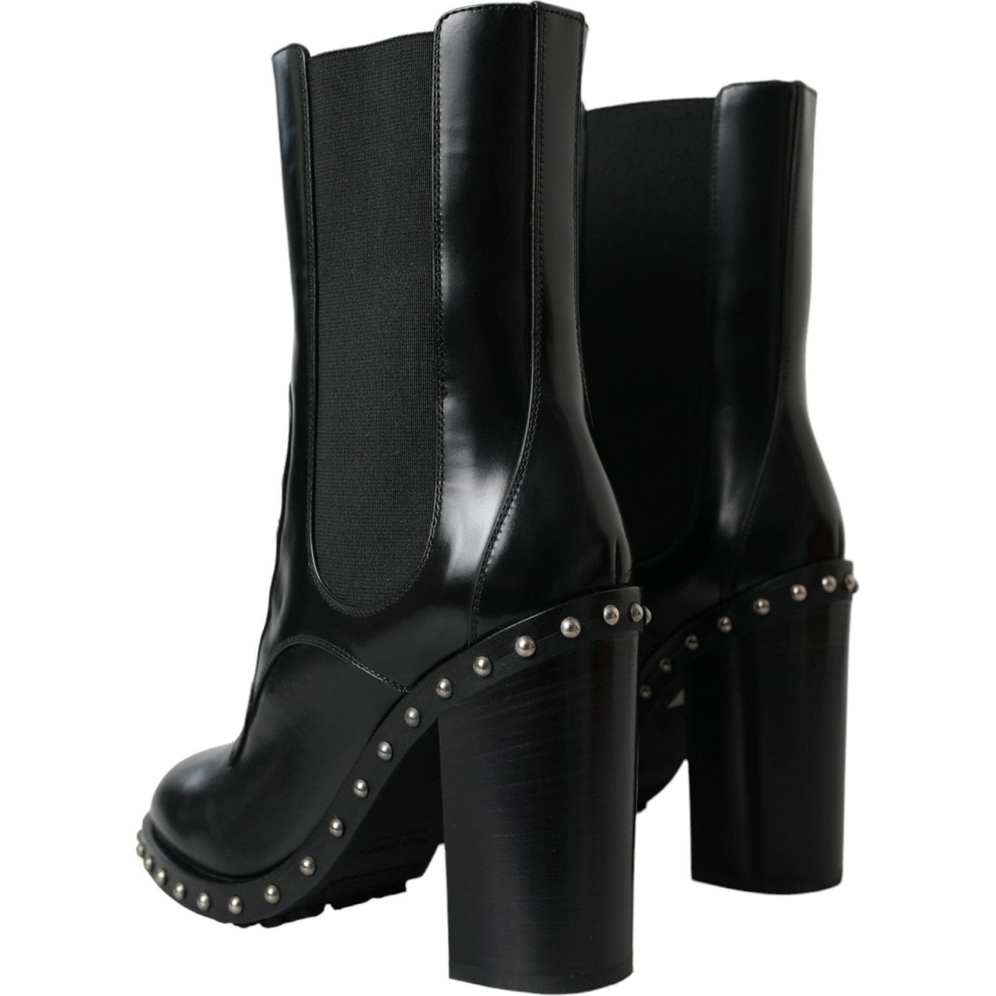 Black Leather Studded Lace Up Boots Shoes