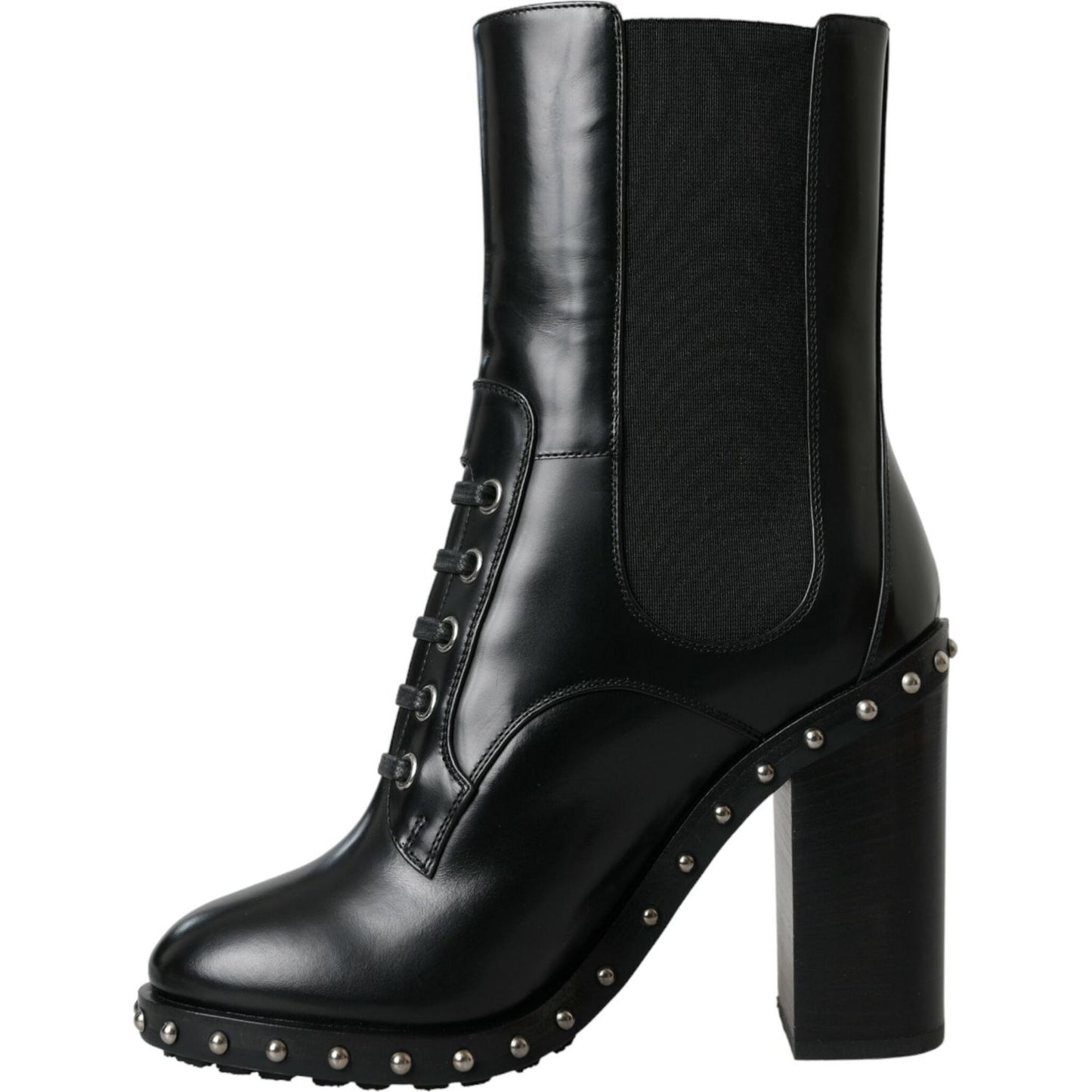 Black Leather Studded Lace Up Boots Shoes