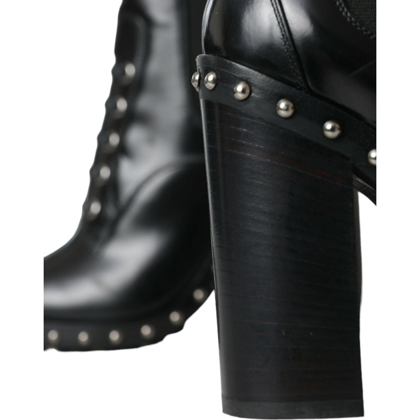 Black Leather Studded Lace Up Boots Shoes